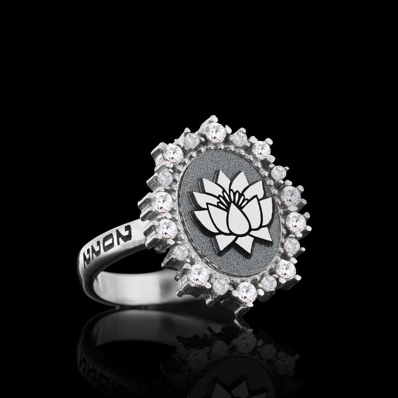 Special Design Handmade Stone Oval 925 Sterling Silver Lotus Women Ring