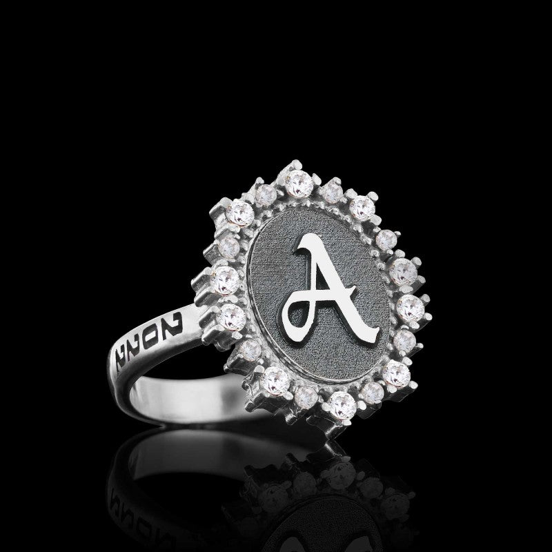 Special Design Handmade Stone Oval 925 Sterling Silver Monogram Letter A Women Ring