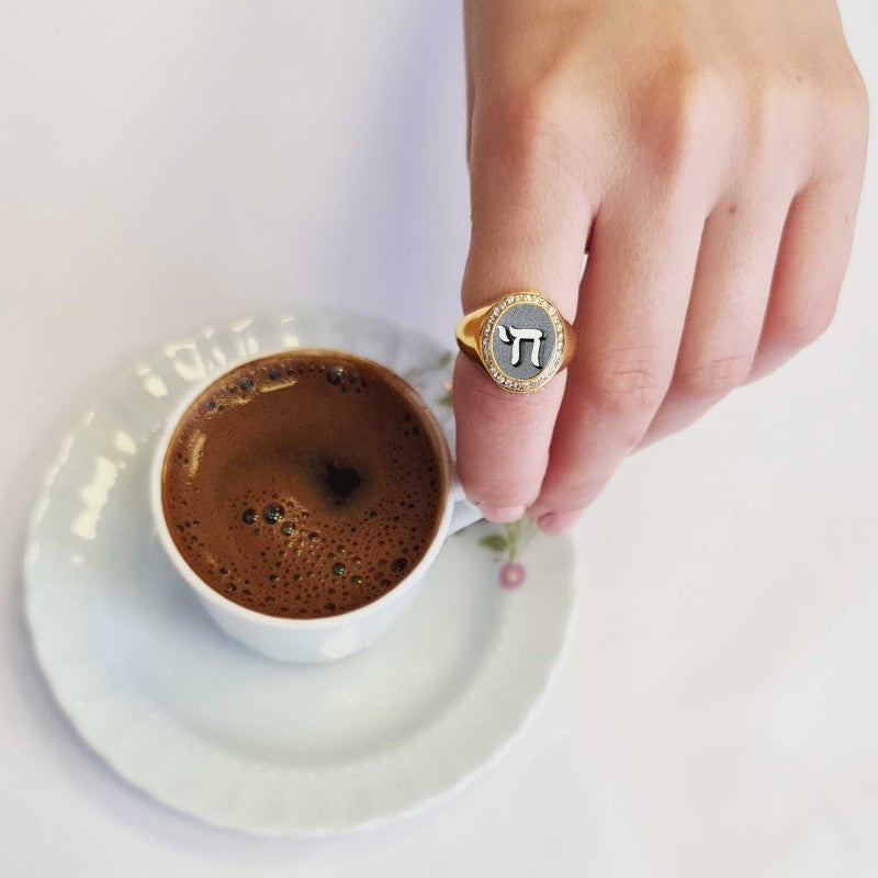 Special Design Handmade Stone Oval Jewish Chai Symbol Women Ring by SWISS PLUS - Jewish Collection - view 7