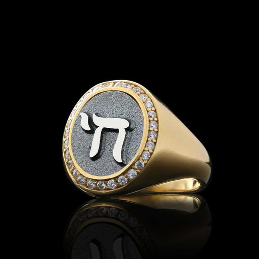 Special Design Handmade Stone Oval Jewish Chai Symbol Women Ring
