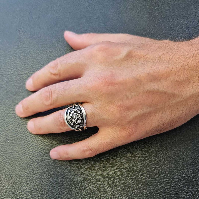 Statement Masons Ring, Personalized Freemason Symbol Ring, Special Design Mason Ring by SWISS PLUS - Mason Collection - view