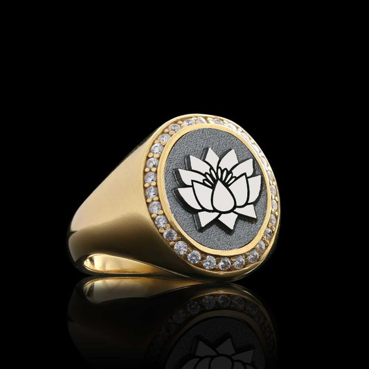 Special Design Oval Stone Sterling Silver Lotus Women Ring