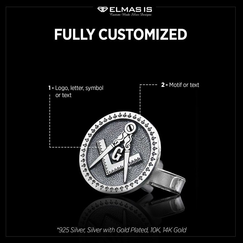Special Design Round Masonic Sterling Silver Lodge Cufflink by SWISS PLUS - Mason Collection - view 5