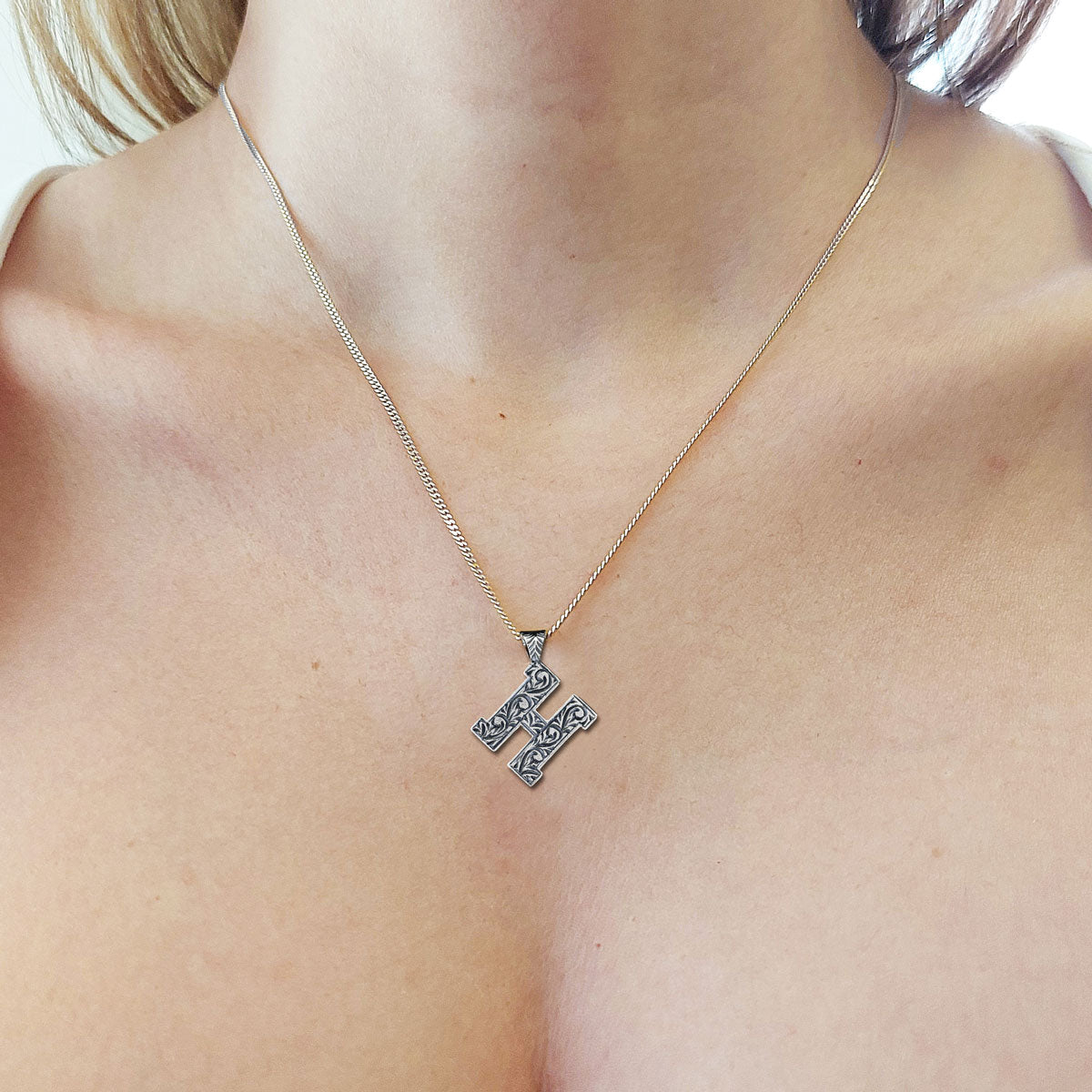 Special Design Silver Letter Monogram H Necklace by SWISS PLUS - Letter Collection - view 7