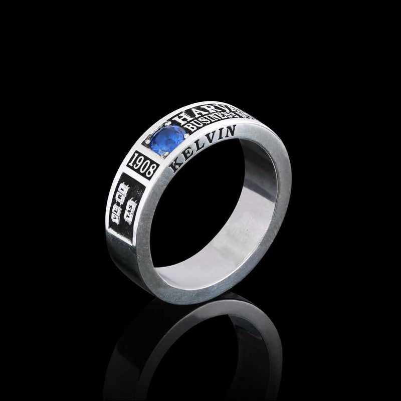 Special Design Steerling Silver Harvard Business School Class Band Ring