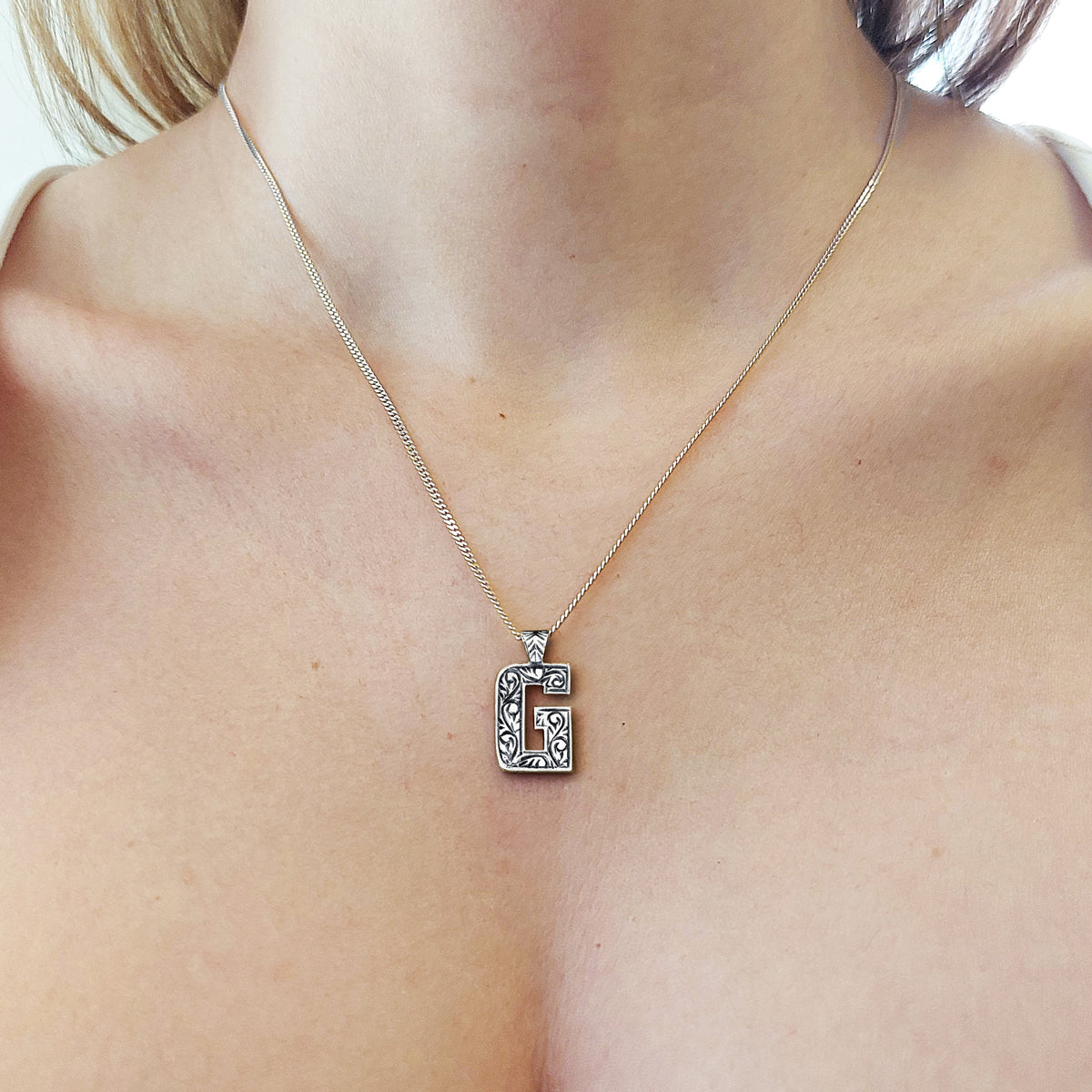 Special Handmade Silver Letter Monogram G Necklace by SWISS PLUS - Letter Collection - view 7