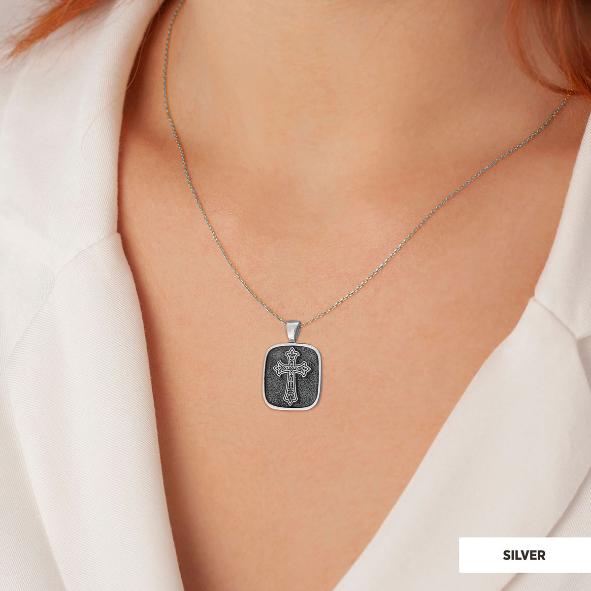 Specially Designed Silver Cross Pendants, Gold Plated Motif Cross Necklace, Square Cross Special Necklace by SWISS PLUS - Chr