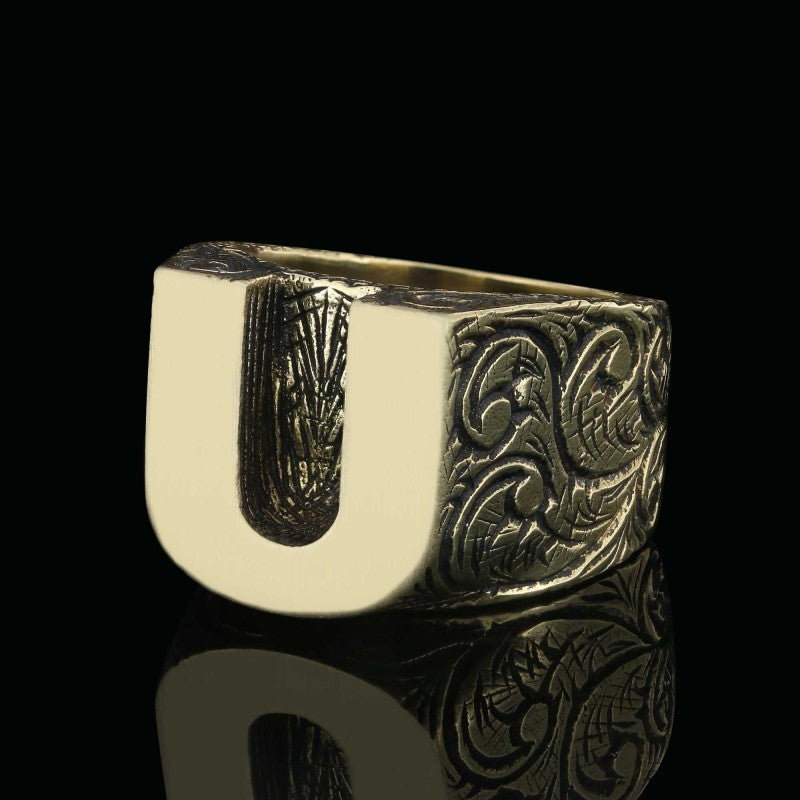 Specil Design Sterling Silver Letter U Monogram Ring - view 6