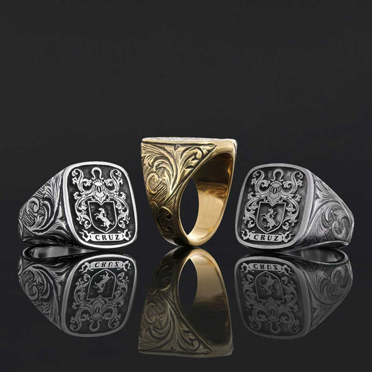 Square Celtic Design Raised Family Ring, Handmade Family Crest Ring