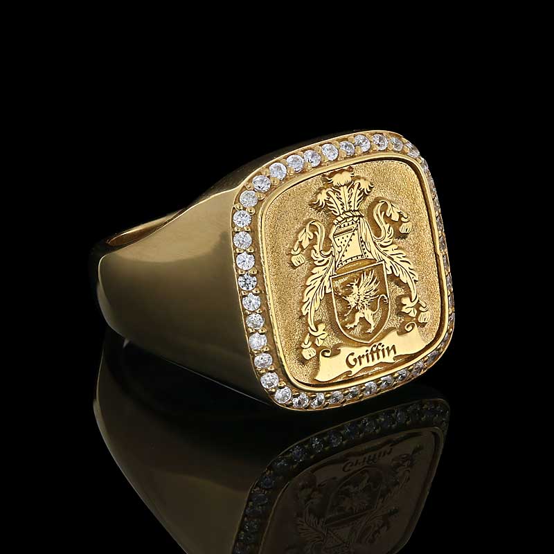 925 Sterling Silver Square Raised Family Crest Ring - view 3