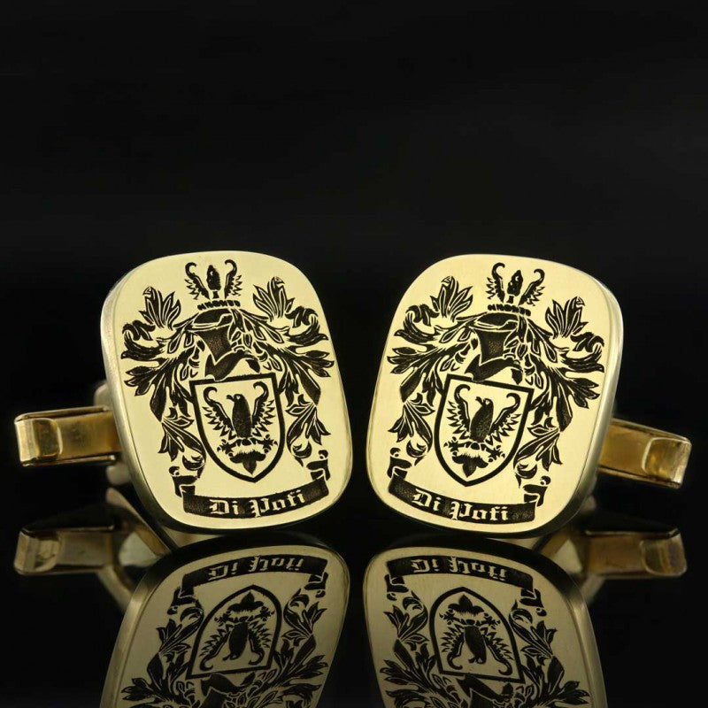 Square Engraved Family Crest Cufflink by SWISS PLUS - Family Collection - view 4