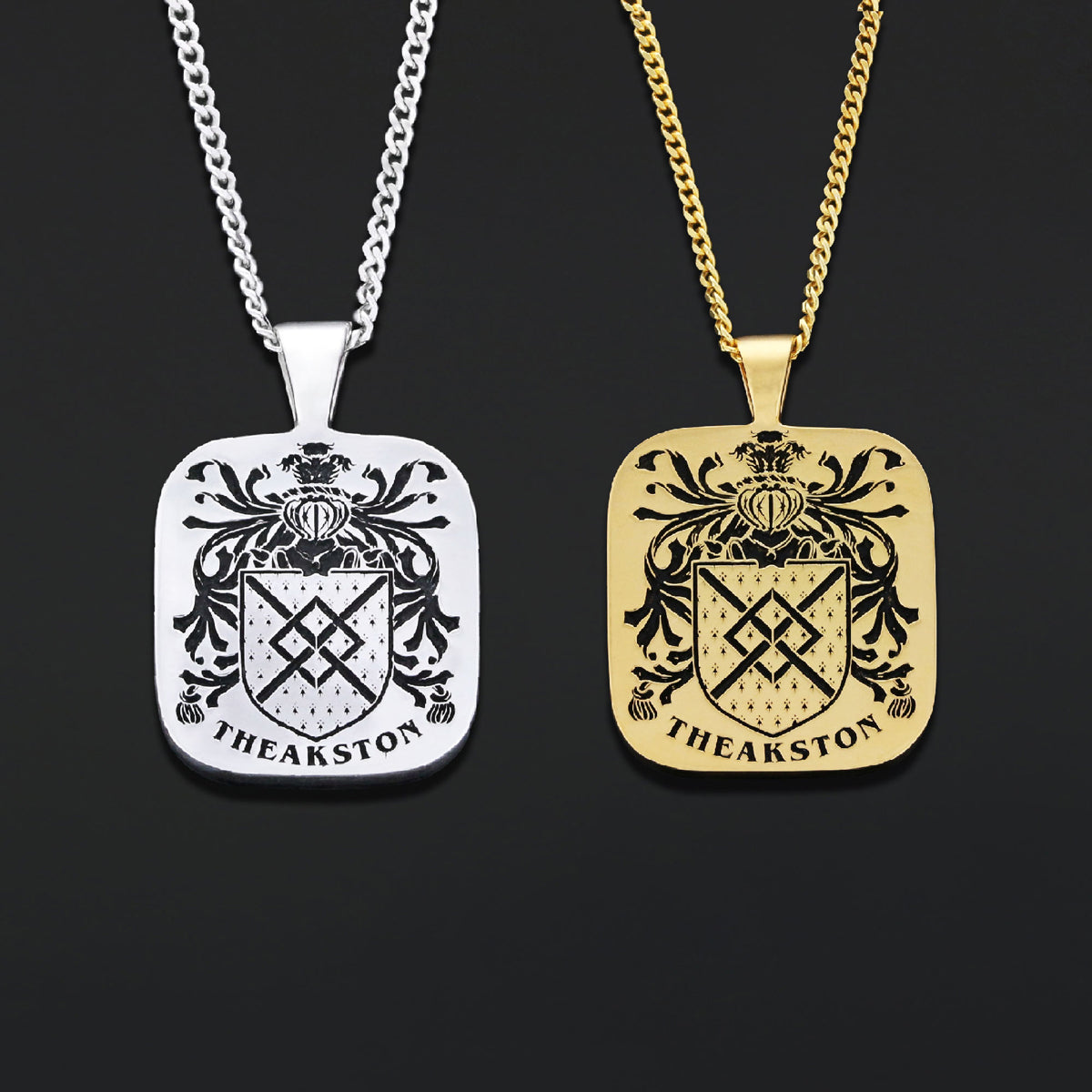 Square Engraved Family Crest Pendant