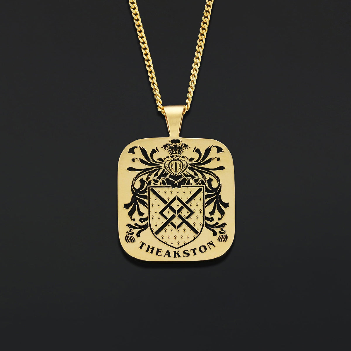 Square Engraved Family Crest Pendant