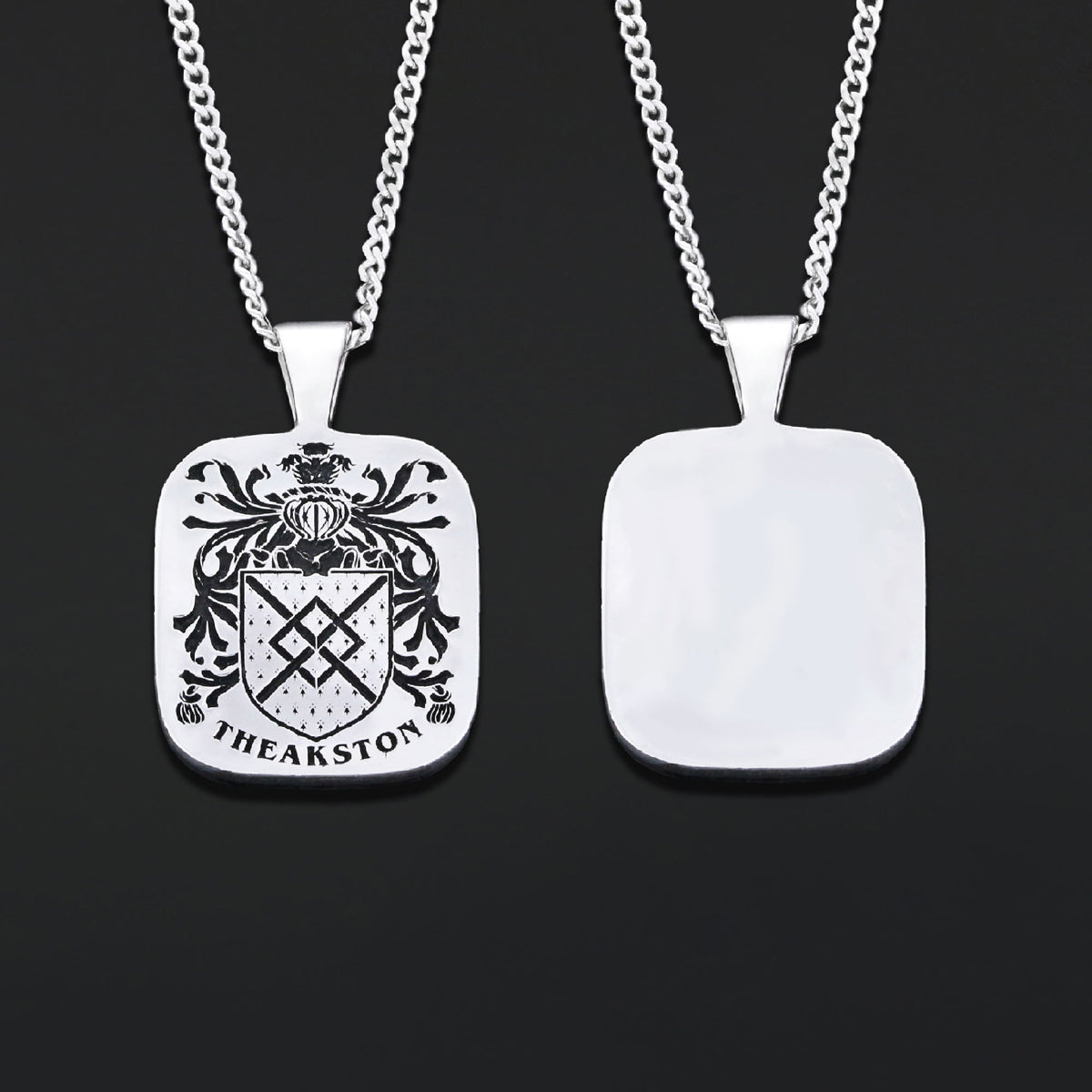 Square Engraved Family Crest Pendant