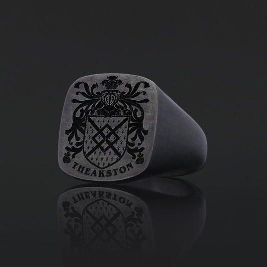 Square Engraved Family Crest Ring - view 2