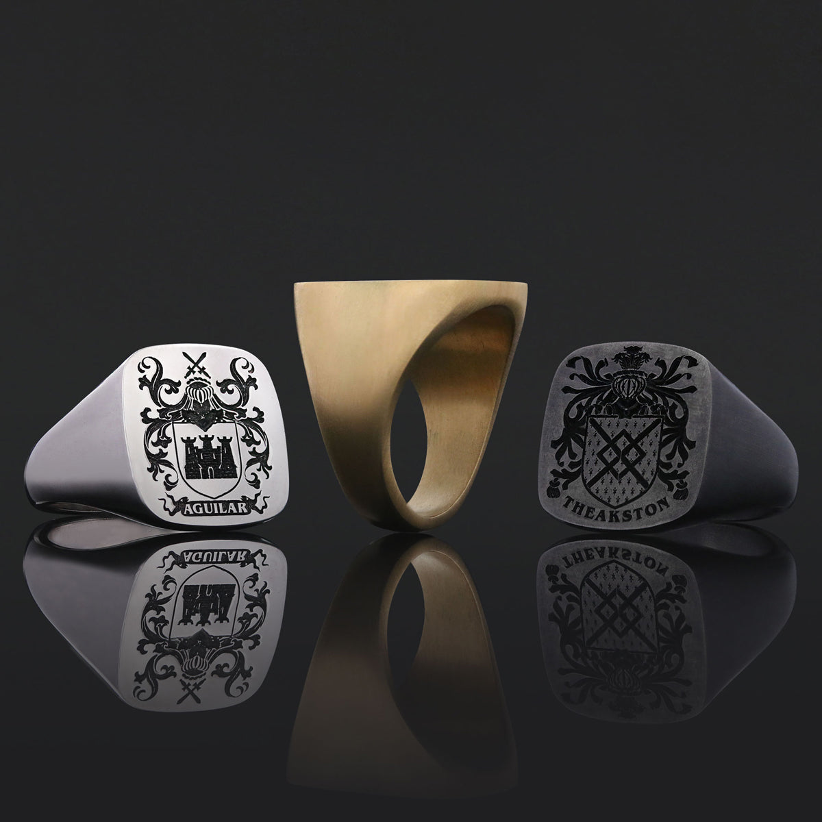 Square Engraved Family Crest Ring by SWISS PLUS - Family Collection - view 7