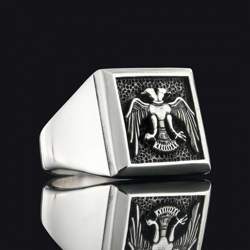 Square Ottoman Seljuk Eagle Ring Men by SWISS PLUS - Ottoman Jewelry Collection - view 3