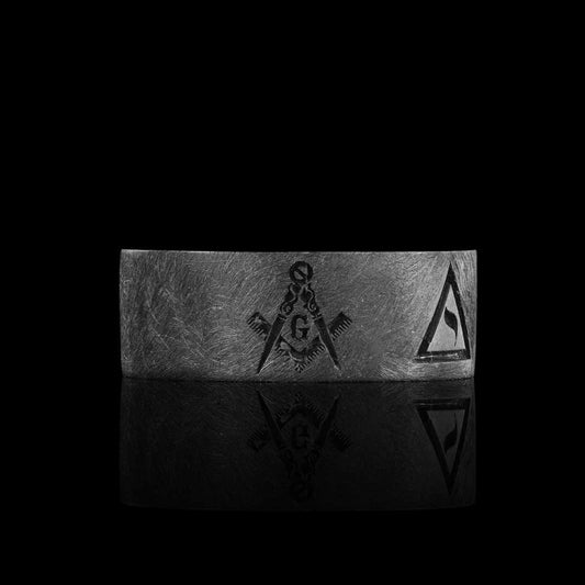 Engraved with Masonic Symbols Ring, Compasses Masonic Ring, Elegant Masonic Ring - view 2