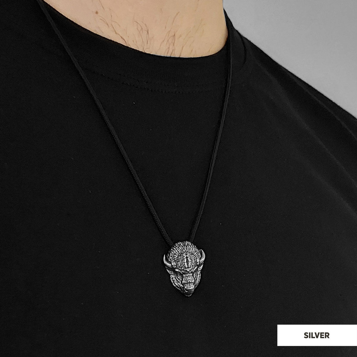 Sterling Silver Bison Pendant Silver
