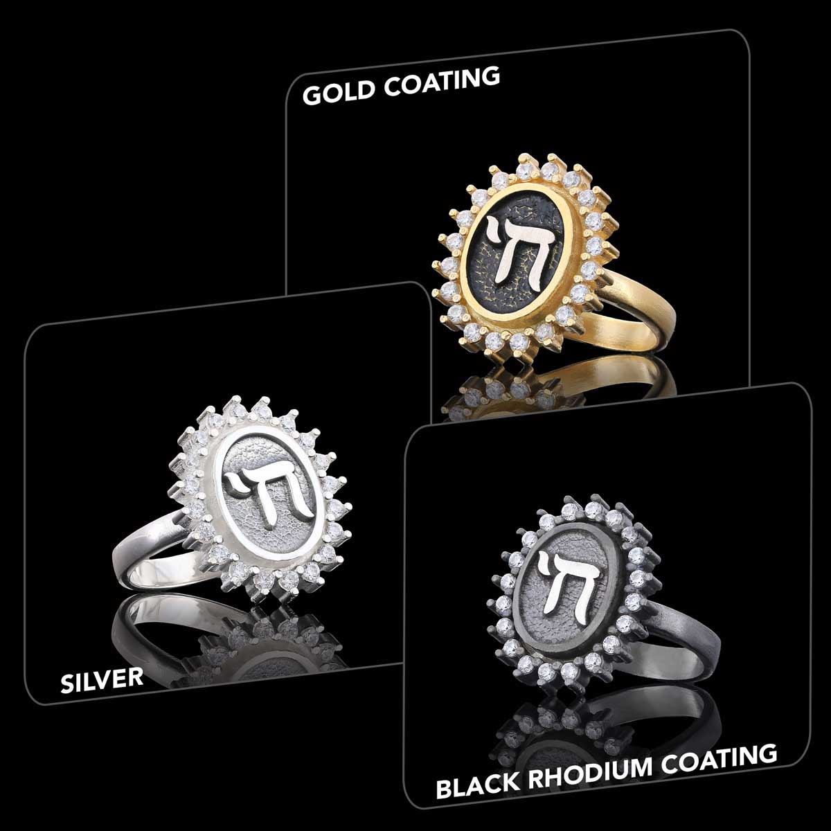 Sterling Silver Chai Ring, Traditional Chai Ring, Hebrew Symbol of Life Ring, Meaningful Jewish Gift, Jewish Symbol Black Rho