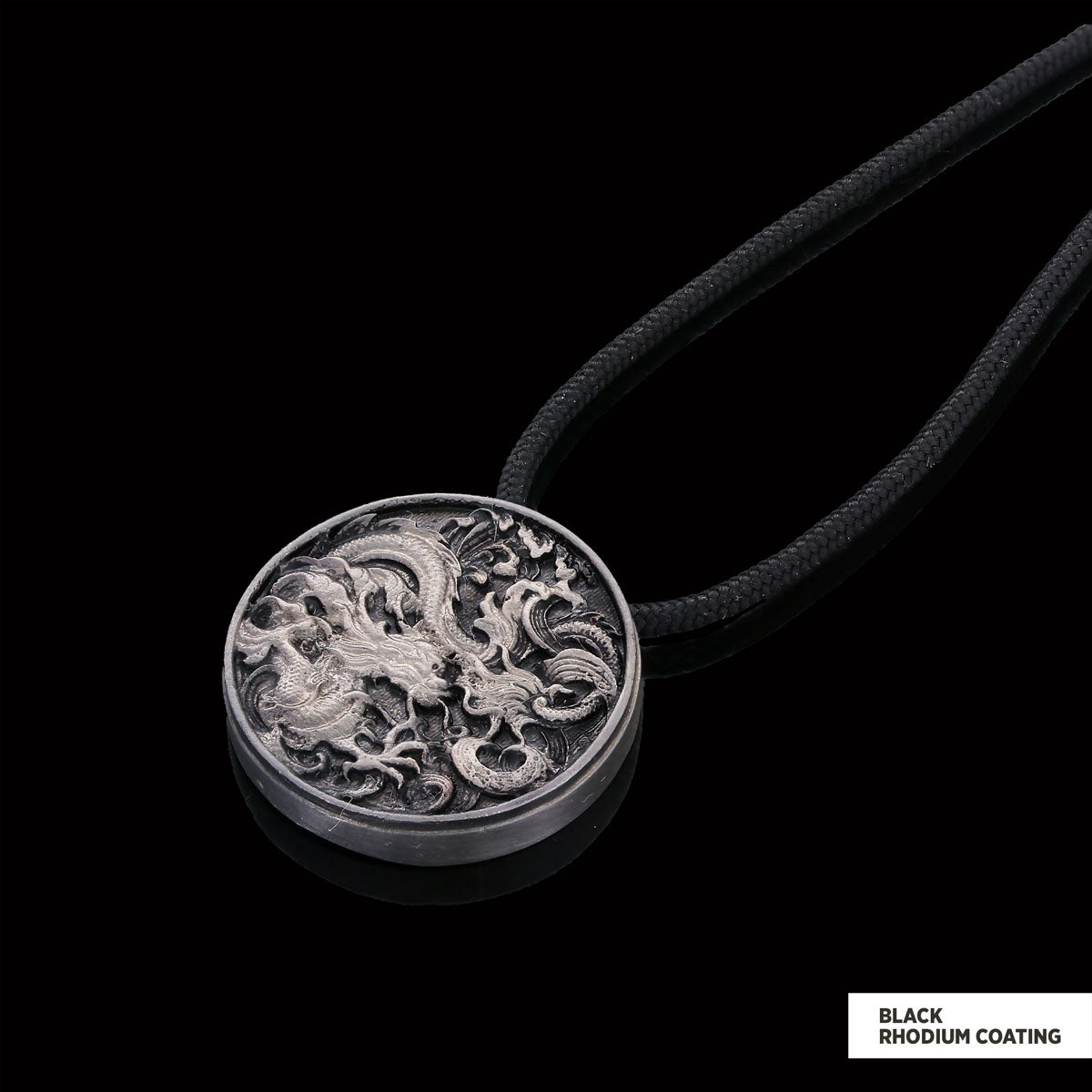 Sterling Silver Dragon Pendant Black Rhodium Coating