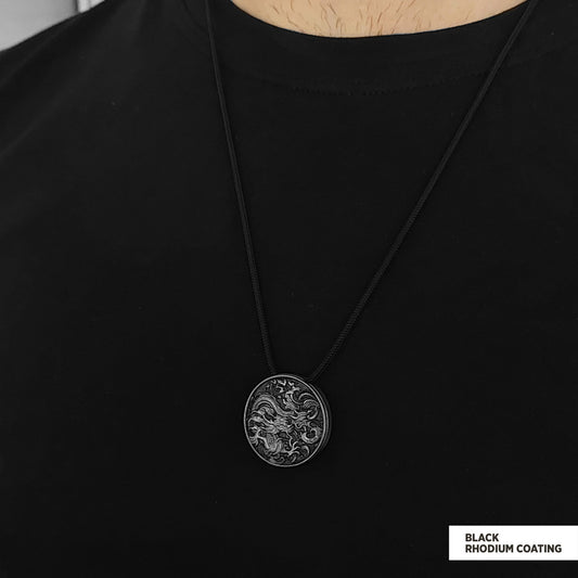 Sterling Silver Dragon Pendant Black Rhodium Coating
