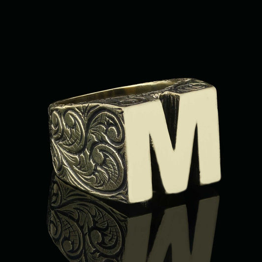 Sterling Silver Monogram Letter M Ring - view 2