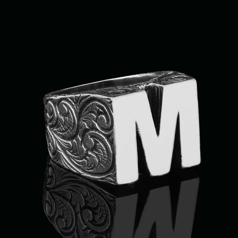 Sterling Silver Monogram Letter M Ring
