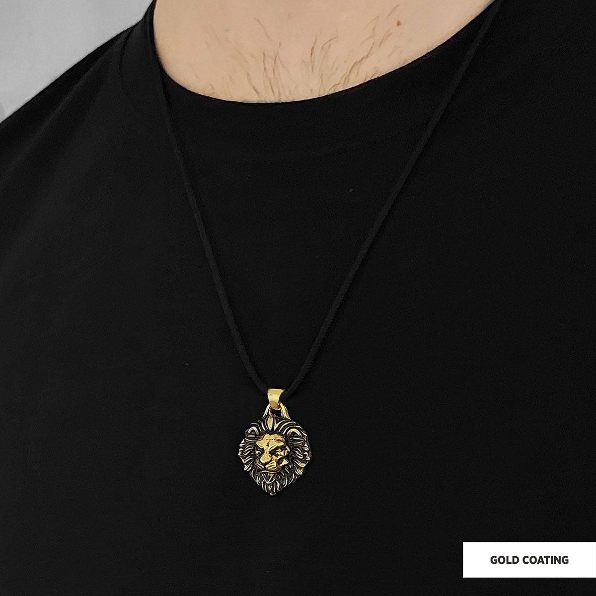 Sterling Silver Lion Pendant Gold Coating-Cord