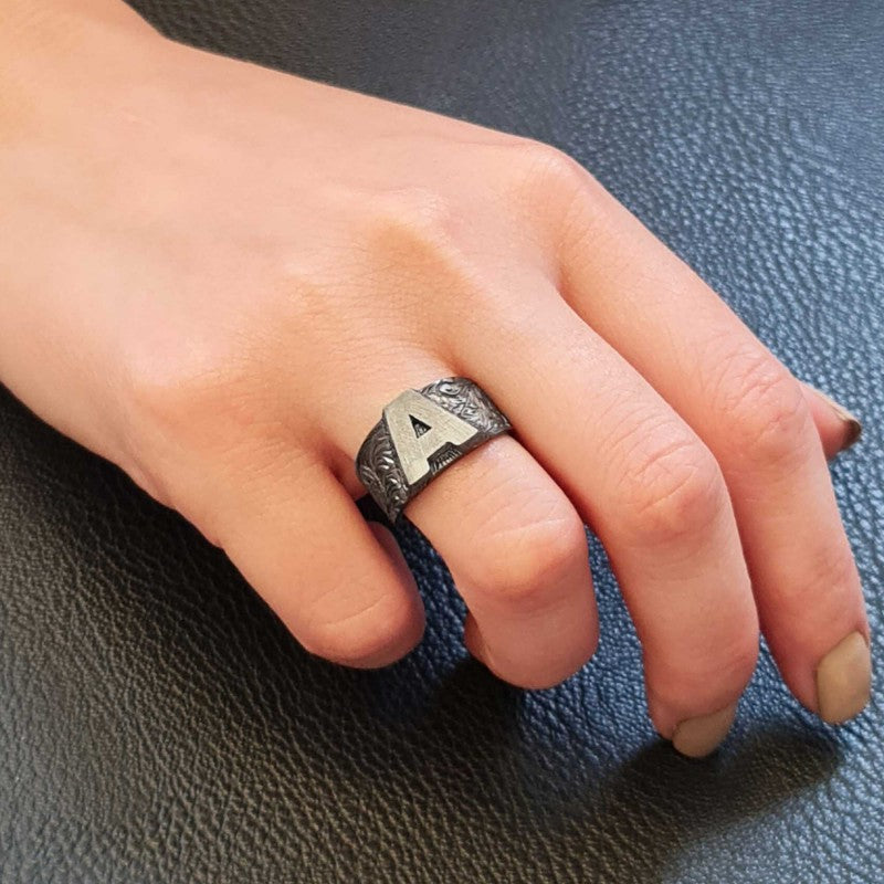 Sterling Silver Monogram A Bold Alphabet Women Ring