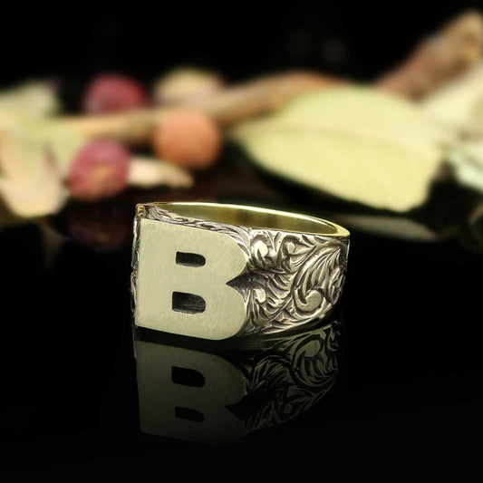 Sterling Silver Monogram B Bold Alphabet Women Ring - view 2