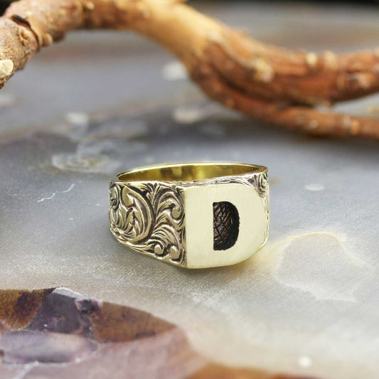 Sterling Silver Monogram D Bold Alphabet Women Ring - view 2