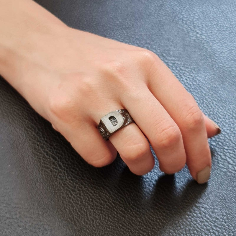 Sterling Silver Monogram D Bold Alphabet Women Ring by SWISS PLUS - Letter Collection - view 7