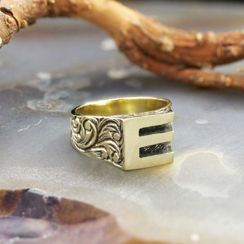 Sterling Silver Monogram E Bold Alphabet Women Ring