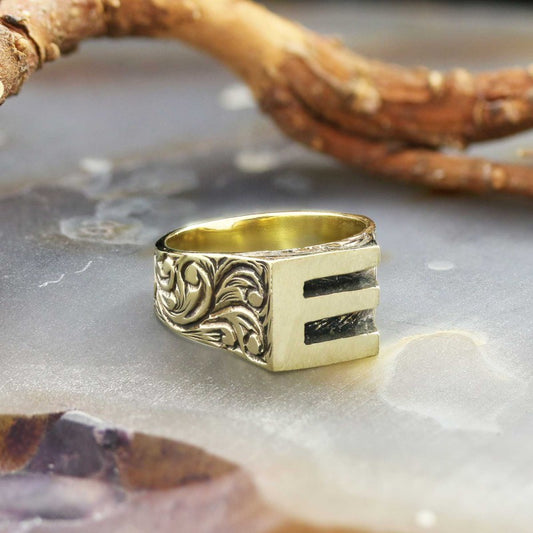 Sterling Silver Monogram E Bold Alphabet Women Ring - view 2