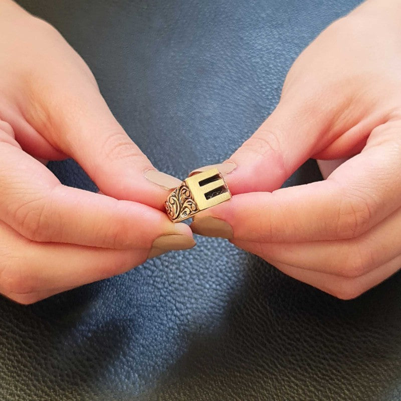 Sterling Silver Monogram E Bold Alphabet Women Ring