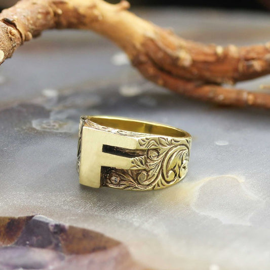 Sterling Silver Monogram F Bold Alphabet Women Ring