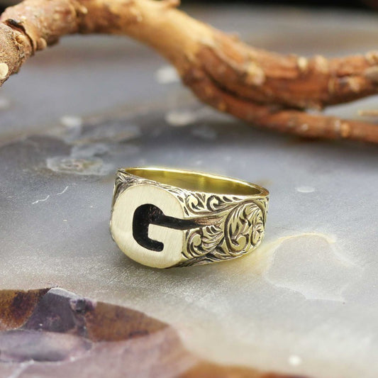 Sterling Silver Monogram G Bold Alphabet Women Ring - view 2