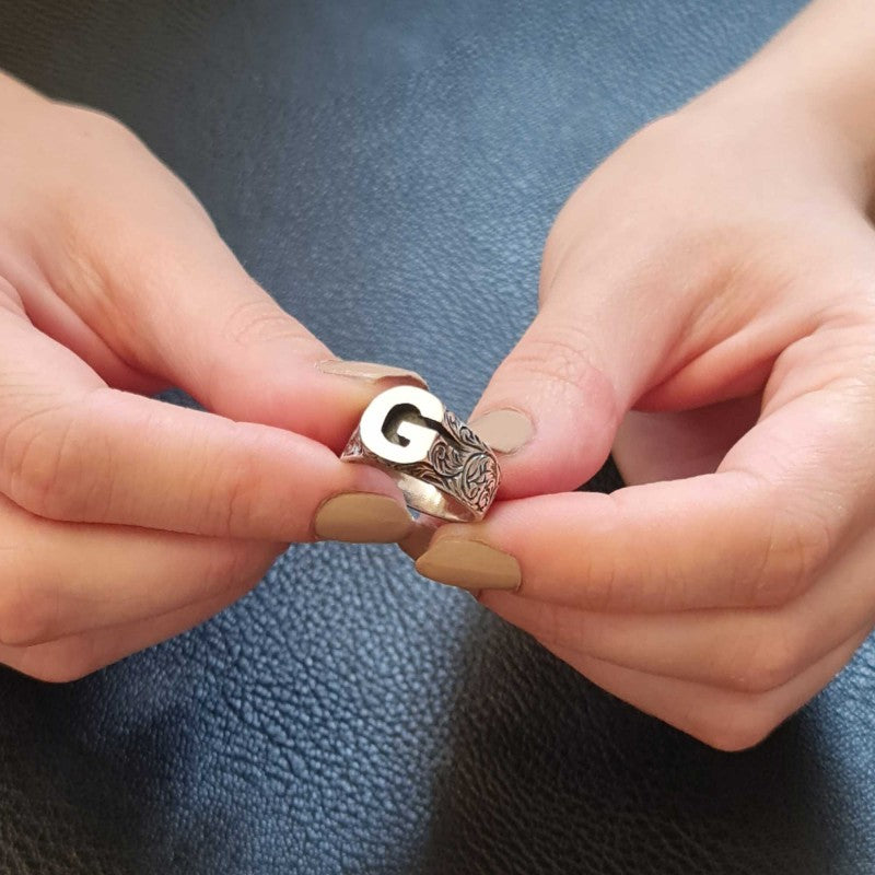 Sterling Silver Monogram G Bold Alphabet Women Ring