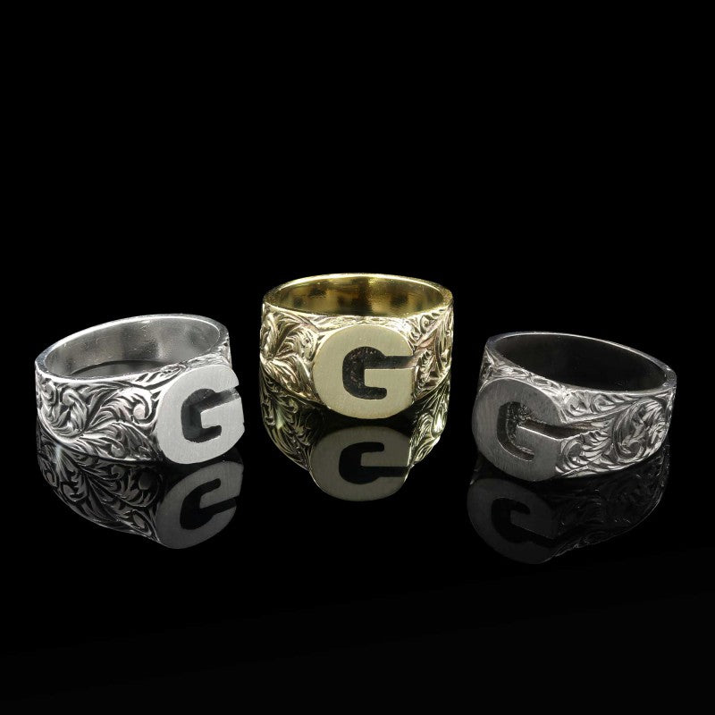 Sterling Silver Monogram G Bold Alphabet Women Ring