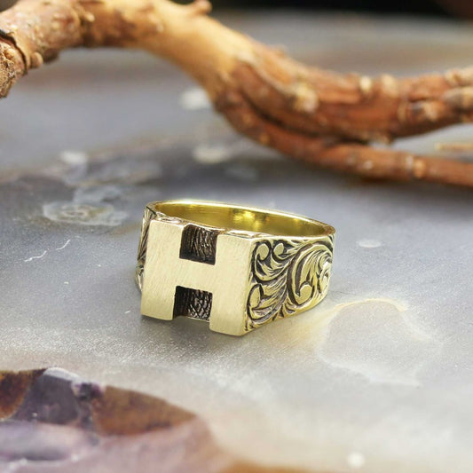 Sterling Silver Monogram H Bold Alphabet Women Ring - view 2