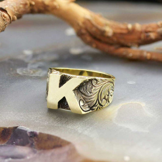 Sterling Silver Monogram K Bold Alphabet Women Ring