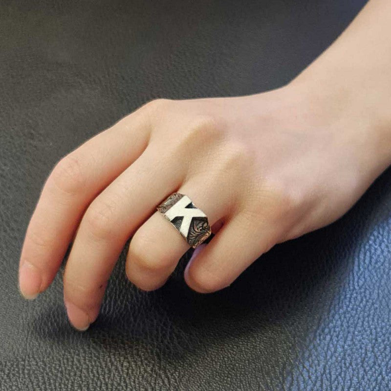 Sterling Silver Monogram K Bold Alphabet Women Ring