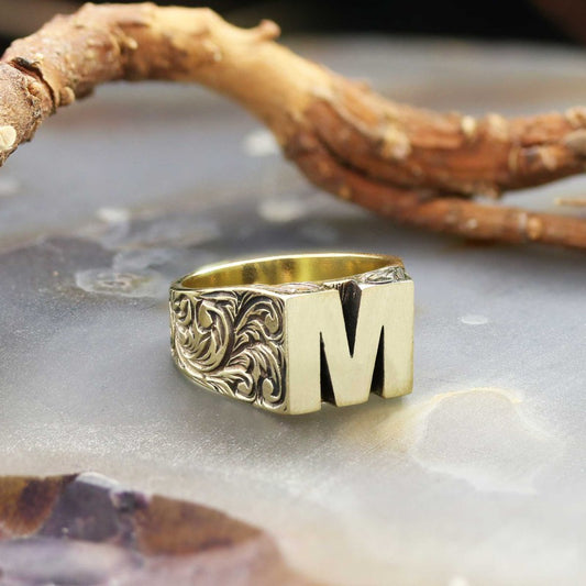 Sterling Silver Monogram M Bold Alphabet Women Ring