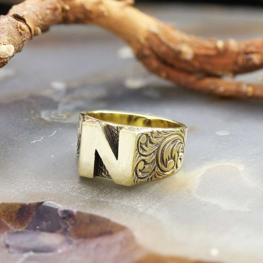 Sterling Silver Monogram N Bold Alphabet Women Ring - view 2