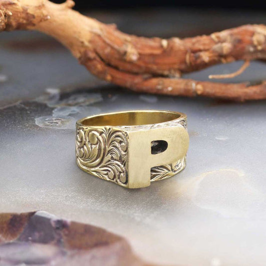 Sterling Silver Monogram P Bold Alphabet Women Ring - view 2