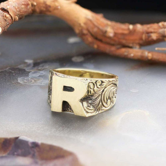 Sterling Silver Monogram R Bold Alphabet Women Ring - view 2