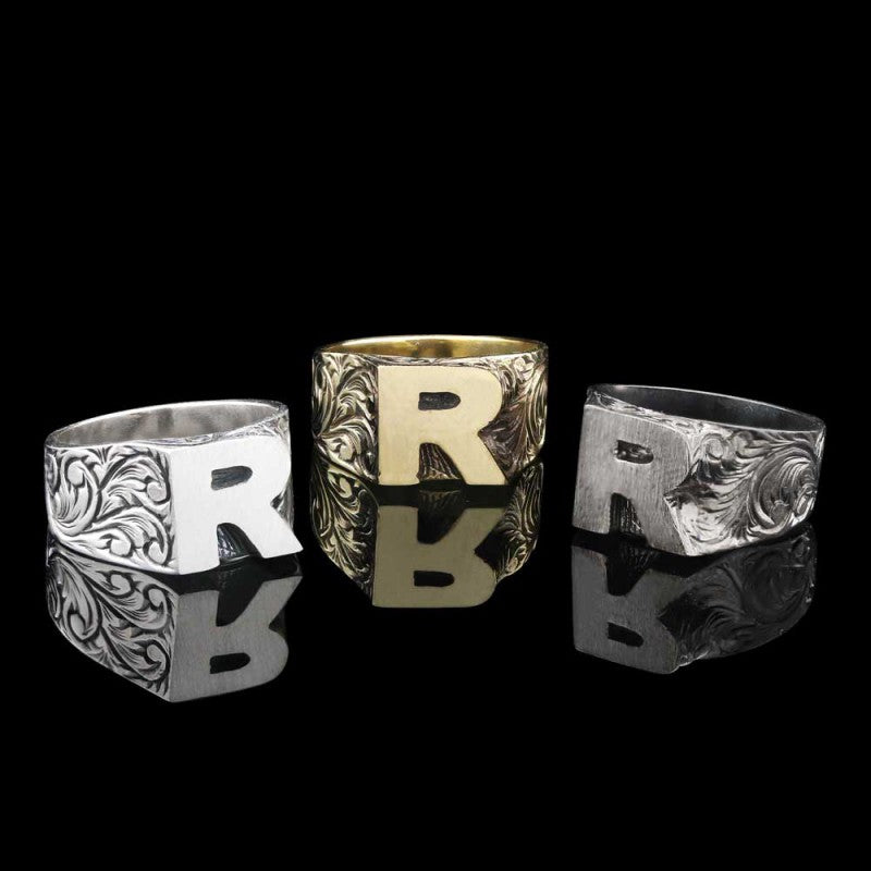 Sterling Silver Monogram R Bold Alphabet Women Ring - view 5