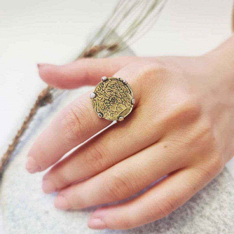 Sterling Silver Special Design Old Greek Coin Women Ring by SWISS PLUS - 925 Sterling Silver Rings for Men & Women - view 7