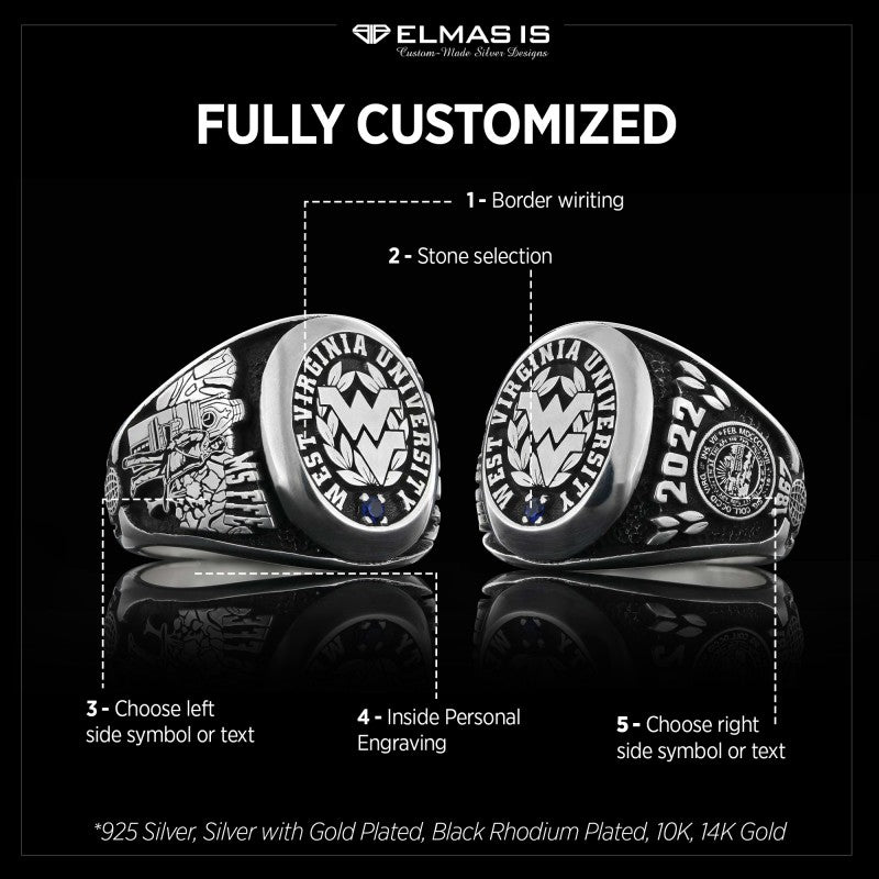 Sterling Silver West Virginia University Ring by SWISS PLUS - Custom College Class Rings - view 4